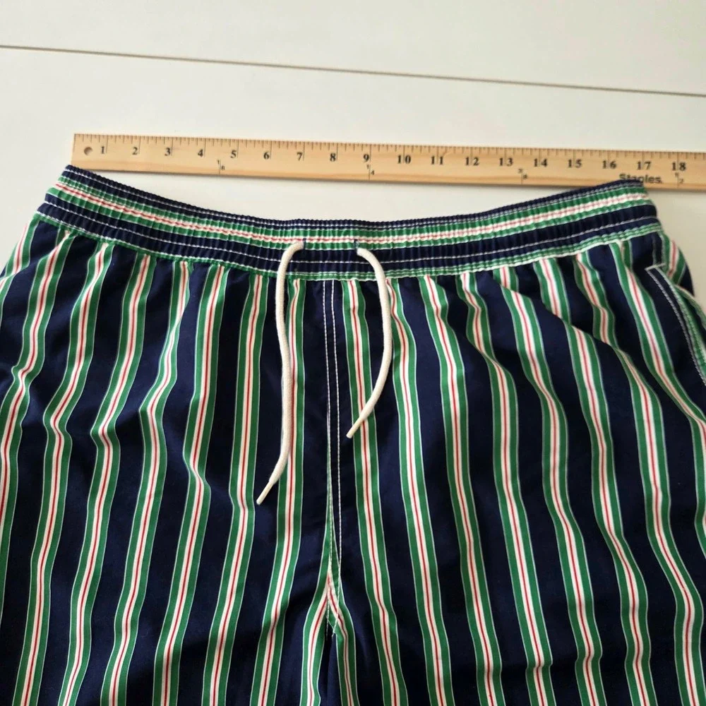 Polo Ralph Lauren Men Swim Trunks XL Navy Blue Green Red Striped Mesh Lined Pony